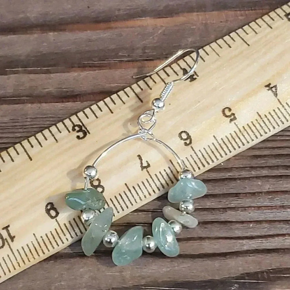 Hand Crafted Baroque Green Agate Gemstone Sterling Silver Plated Beads Earrings - Picture 8 of 8